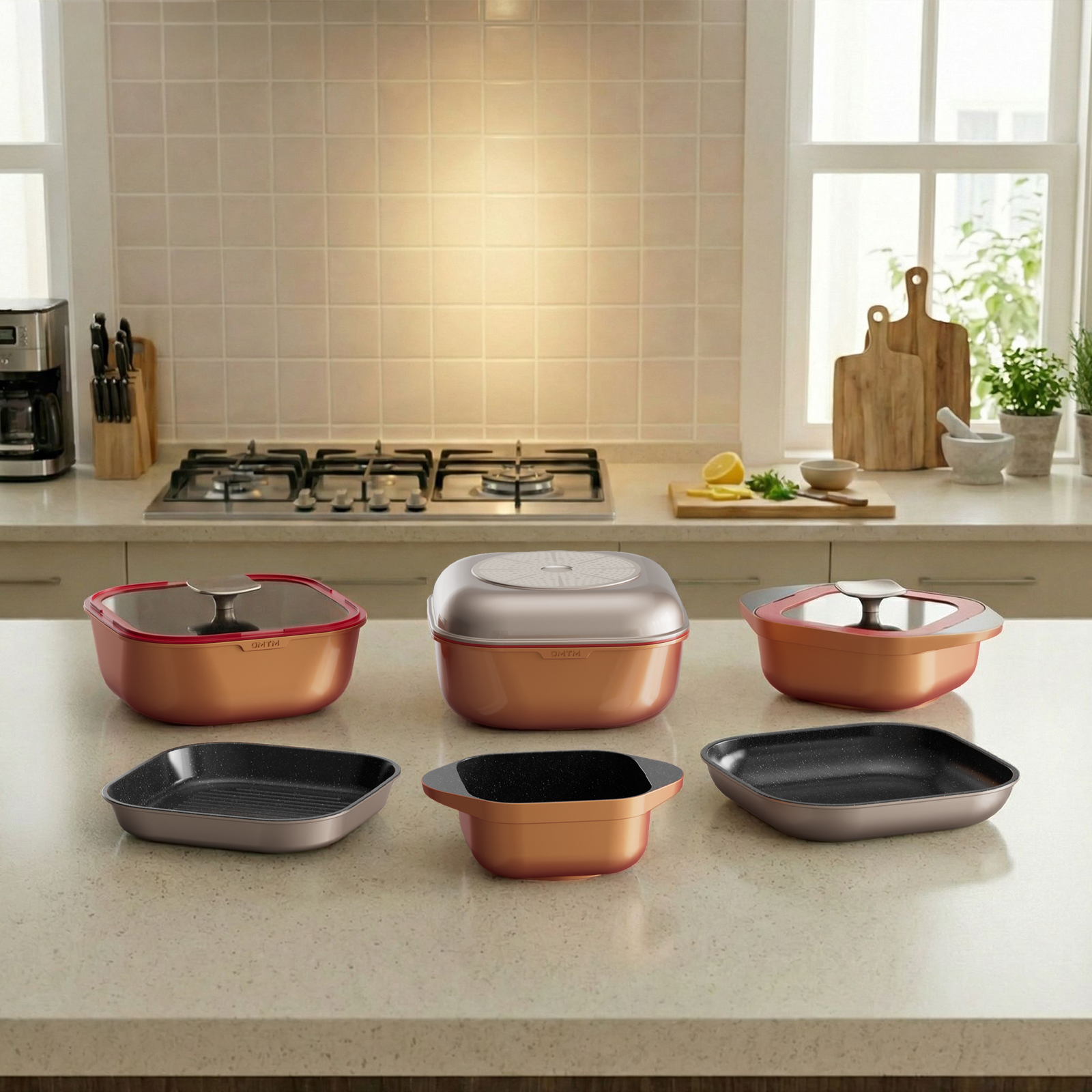 OMTM 12Pcs Stackable Cube - Champagne Gold Cookware Sets