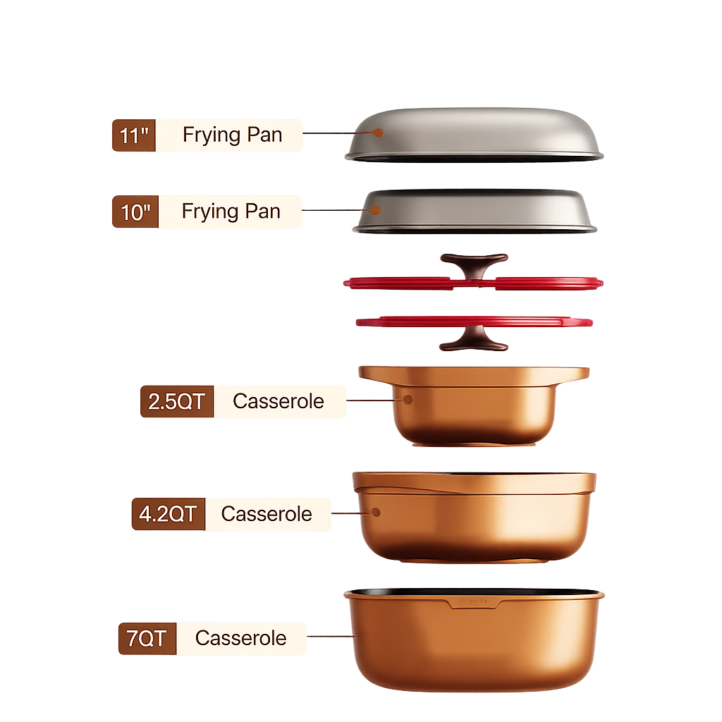 OMTM 12Pcs Stackable Cube - Champagne Gold Cookware Sets